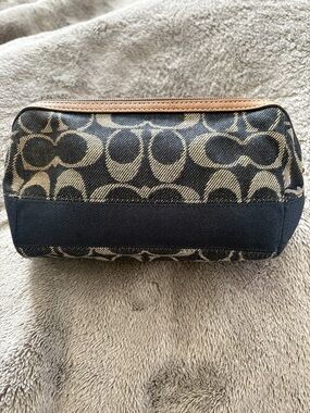 Coach Signature Canvas Cosmetic Bag in Blue and Tan